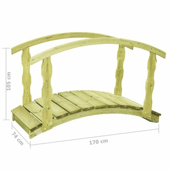 Tuinbrug met leuning 170x74x105 cm ge&iuml;mpregneerd grenenhout 8719883853680 5