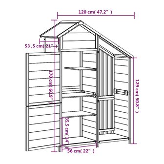 Tuinschuur 120x53,5x170 cm massief grenenhout grijs 8720845798215 8