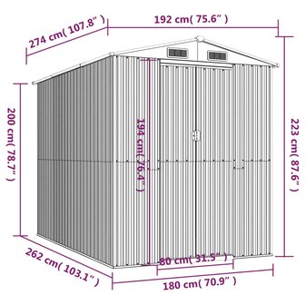 Tuinschuur 192x274x223 cm gegalvaniseerd staal lichtgrijs 8720845581992 8