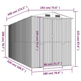 Tuinschuur 192x440x223 cm gegalvaniseerd staal lichtgrijs 8720845582012 8