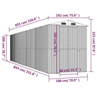 Tuinschuur 192x855x223 cm gegalvaniseerd staal lichtgrijs 8720845582067 8