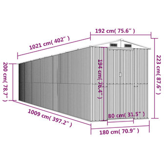 Tuinschuur 192x1021x223 cm gegalvaniseerd staal lichtgrijs 8720845582081 8