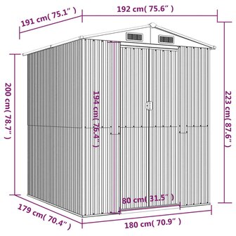 Tuinschuur 192x191x223 cm gegalvaniseerd staal donkerbruin 8720845582203 8