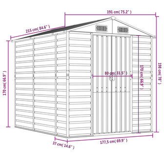 Tuinschuur 191x215x198 cm gegalvaniseerd staal antracietkleurig 8720845894559 12