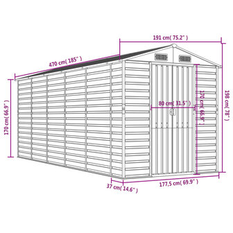 Tuinschuur 191x470x198 cm gegalvaniseerd staal antracietkleurig 8720845894580 12