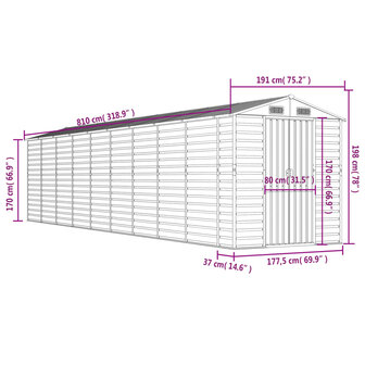 Tuinschuur 191x810x198 cm gegalvaniseerd staal antracietkleurig 8720845894627 12