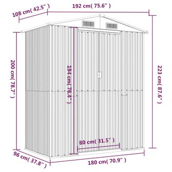 Tuinschuur 192x108x223 cm gegalvaniseerd staal donkerbruin 8720287178224 8