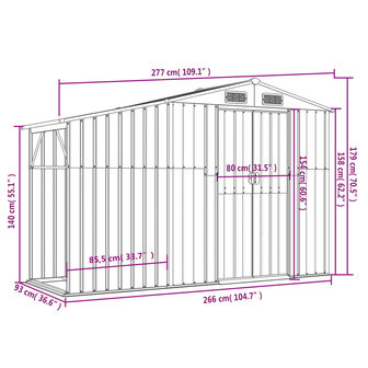 Tuinschuur 277x93x179 cm gegalvaniseerd staal grijs 8720845896744 9