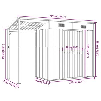 Tuinschuur met verlengd dak 277x110,5x181 cm staal groen 8720845888831 9