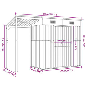 Tuinschuur met verlengd dak 277x110,5x181 cm staal lichtgrijs 8720845888848 9