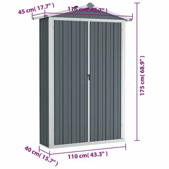 Tuinschuur 116x45x175 cm gegalvaniseerd staal grijs 8719883811529 8