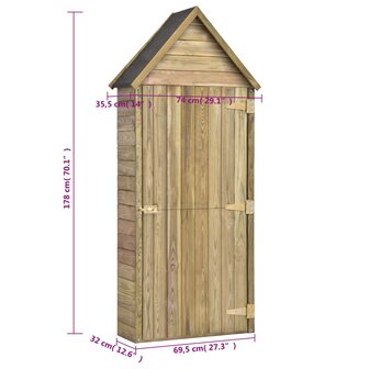 Tuinschuur met deur 69,5x32x178 cm ge&iuml;mpregneerd grenenhout 8719883696089 8