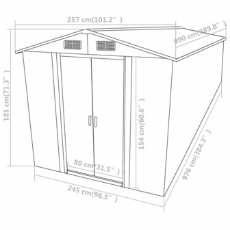 Tuinschuur 257x990x181 cm gegalvaniseerd staal grijs 8719883756790 9