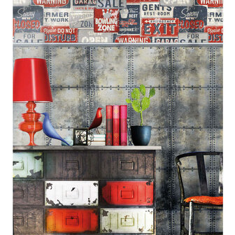 Urban Friends &amp; Coffee Behang billboards klein blauw en rood 8022560056190 3