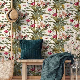 DUTCH WALLCOVERINGS Behang Tropical Palm groen en roze 5411012453183 1