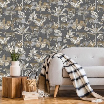 DUTCH WALLCOVERINGS Behang Leopard grijs en beige 5411012454876 1