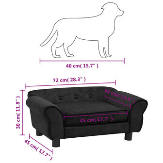 Hondenbank 72x45x30 cm pluche zwart 9