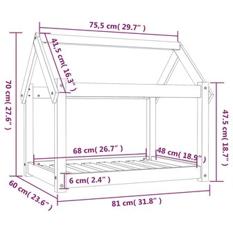 Hondenmand 81x60x70 cm massief grenenhout zwart 8