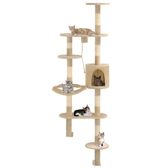 Kattenkrabpaal met sisal krabpalen wandmontage 194 cm beige 1