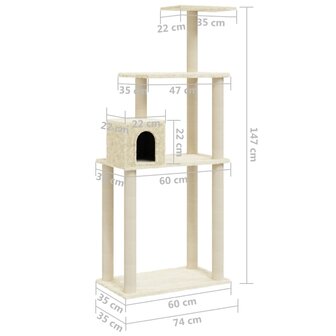 Kattenkrabpaal met sisal krabpalen 147 cm cr&egrave;mekleurig 8