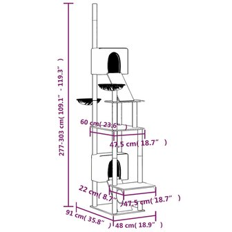 Kattenmeubel vloer tot plafond 277-303 cm donkergrijs 9