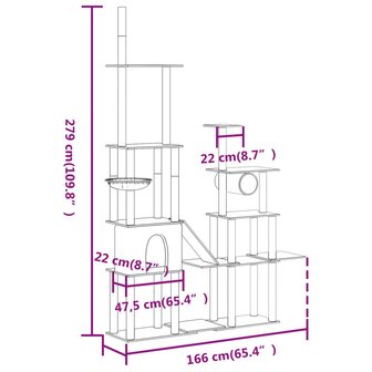 Kattenmeubel met sisal krabpalen 279 cm cr&egrave;mekleurig 7