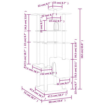 Kattenmeubel met sisal krabpalen 162 cm cr&egrave;mekleurig 7