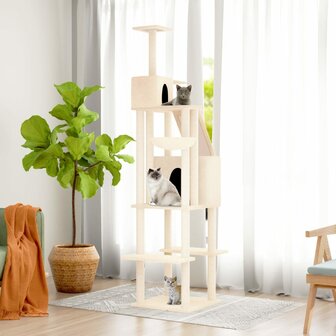 Kattenmeubel met sisal krabpalen 201 cm cr&egrave;mekleurig 1