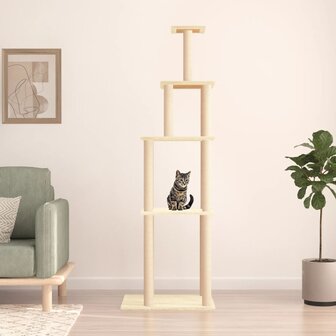 Kattenmeubel met sisal krabpalen 183 cm cr&egrave;mekleurig 1