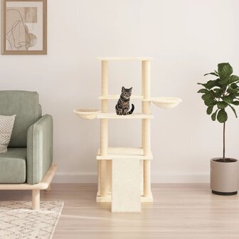 Kattenmeubel met sisal krabpalen 133 cm cr&egrave;mekleurig 1