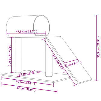 Kattenmeubel met tunnel en ladder 55,5 cm cr&egrave;mekleurig 7