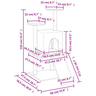 Kattenmeubel met sisal krabpalen 110 cm donkergrijs 7