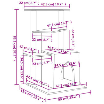 Kattenmeubel met sisal krabpalen 83,5 cm donkergrijs 8