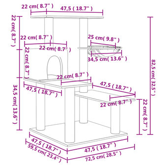 Kattenmeubel met sisal krabpalen 82,5 cm donkergrijs 8