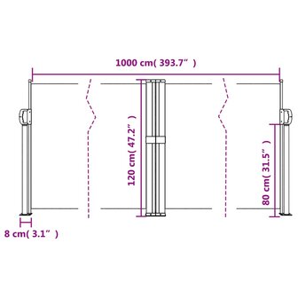 Windscherm uittrekbaar 120x1000 cm zwart 10