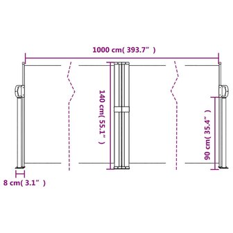 Windscherm uittrekbaar 140x1000 cm wit 10