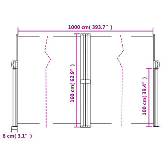 Windscherm uittrekbaar 160x1000 cm antracietkleurig 10