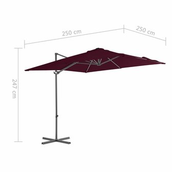 Zweefparasol met stalen paal 250x250 cm bordeauxrood 9