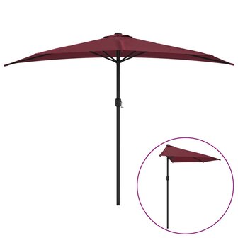 Balkonparasol half aluminium paal 300x155x223 cm bordeauxrood 2