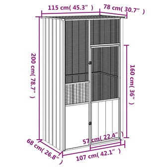 Vogelkooi 115x78x200 cm gegalvaniseerd staal antracietkleur 6