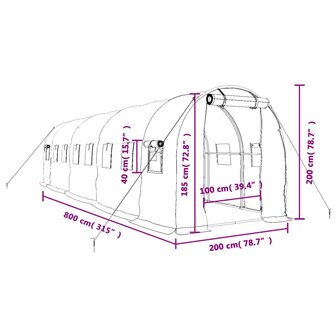 Tuinkas met stalen frame 16 m&sup2; 8x2x2 m wit 12