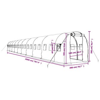 Tuinkas met stalen frame 40 m&sup2; 20x2x2 m wit 12