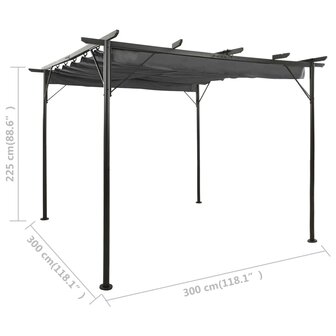 Pergola met uittrekbaar dak 180 g/m&sup2; 3x3 m staal antracietkleur 6