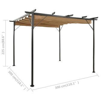 Pergola met uittrekbaar dak 180 g/m&sup2; 3x3 m staal taupe 6