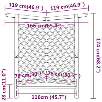 Hoekpergola met bank 166x81x174 cm ge&iuml;mpregneerd grenenhout 6