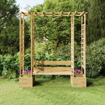 Pergola met bank en plantenbakken ge&iuml;mpregneerd grenenhout 1