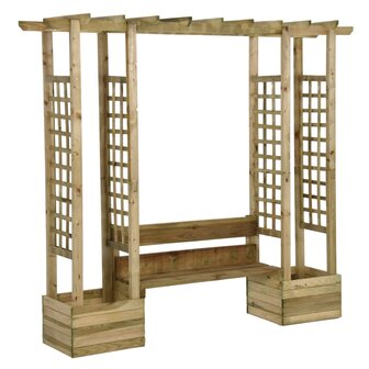 Pergola met bank en plantenbakken ge&iuml;mpregneerd grenenhout 2