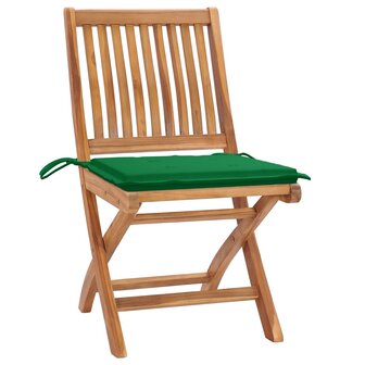 Tuinstoelen 2 st met groene kussens massief teakhout 2