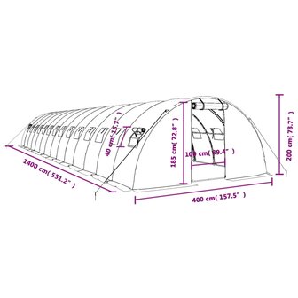 Tuinkas met stalen frame 56 m&sup2; 14x4x2 m groen 12