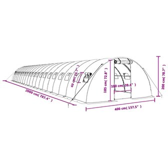 Tuinkas met stalen frame 80 m&sup2; 20x4x2 m groen 12